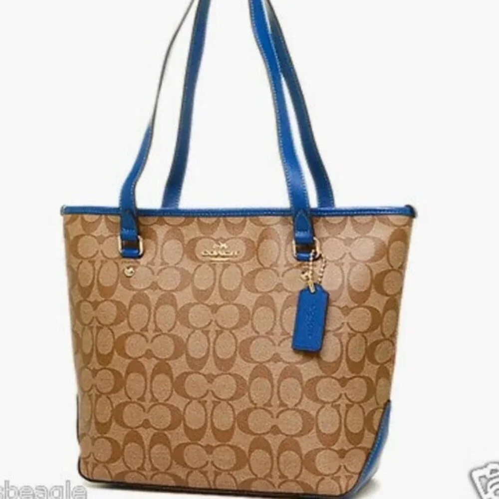 Like New Coach Signature Blue Outline Satchel Tote Bag
